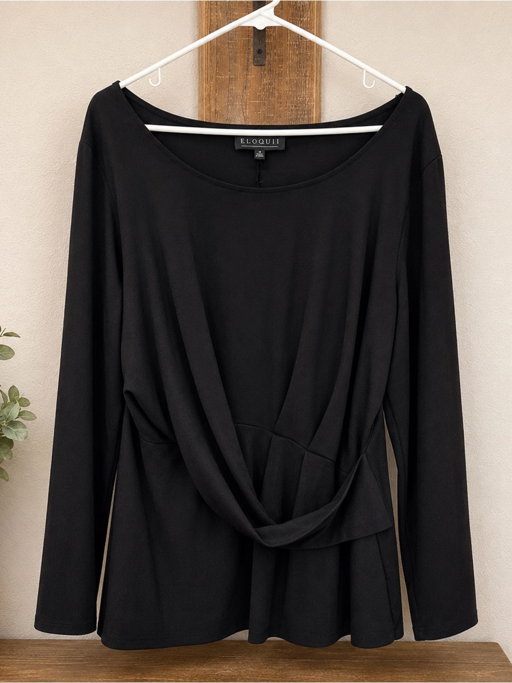 Eloquii Black Long Sleeve Twist-Front Top 0021